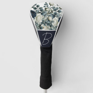 Couvre-club De Golf Fleurs modernes de couleur bleu foncé et blanc