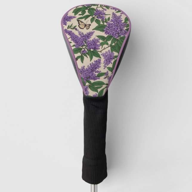 Couvre-club De Golf Fleurs pourpres et papillons (Devant)