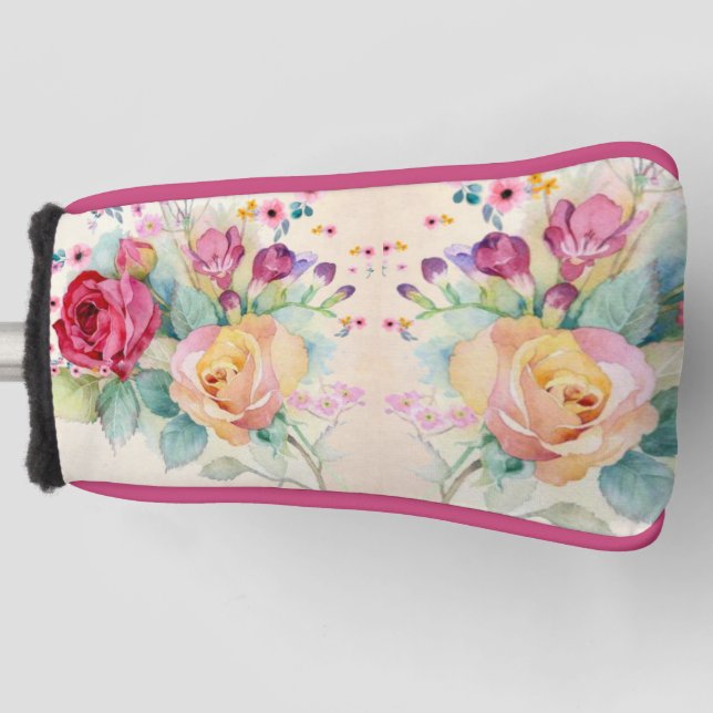 Couvre-club De Golf Fleurs roses sur Ecru (Devant)