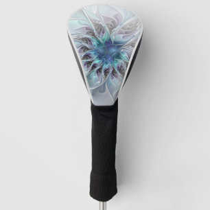 Couvre-club De Golf Floraison, Abstraite Fleur Bleue Moderne Art Fract