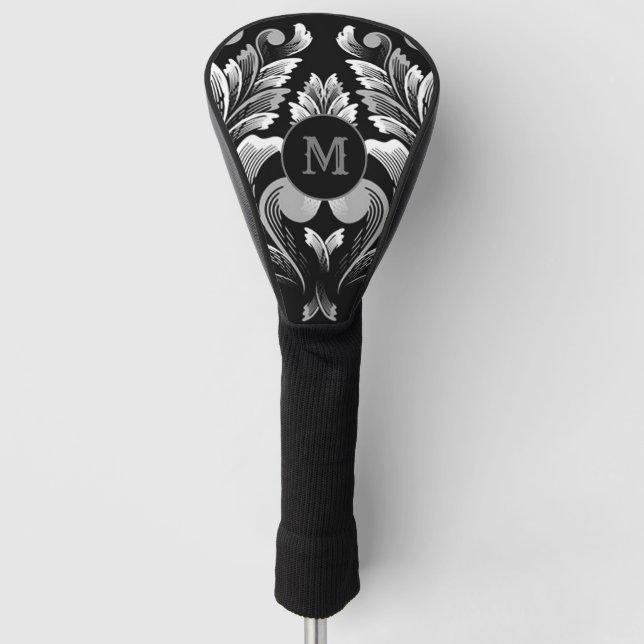 Couvre-club De Golf Floral feuille argent monogramme (Devant)