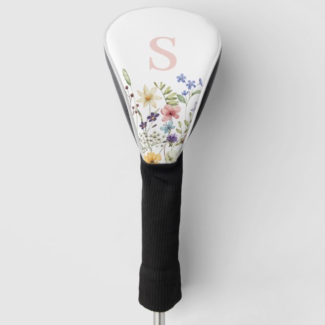 Couvre-club De Golf Floral rose monogramme (Devant)