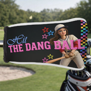 Couvre-club De Golf Frappe donc cette balle drôle de visage de poupée