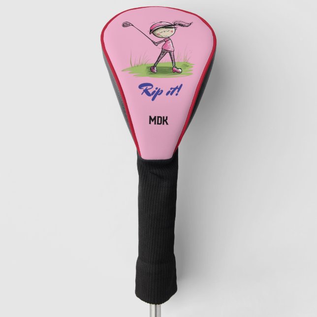 Couvre-club De Golf Fun Girl Golfer Monogramme couverture tête (Devant)