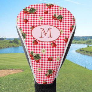Couvre-club De Golf Fun Red En vichy Strawberries Custom Monogramme