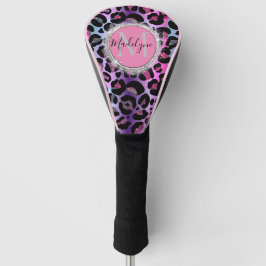 Couvre-club De Golf Glam Leopard rose et violet Monogramme