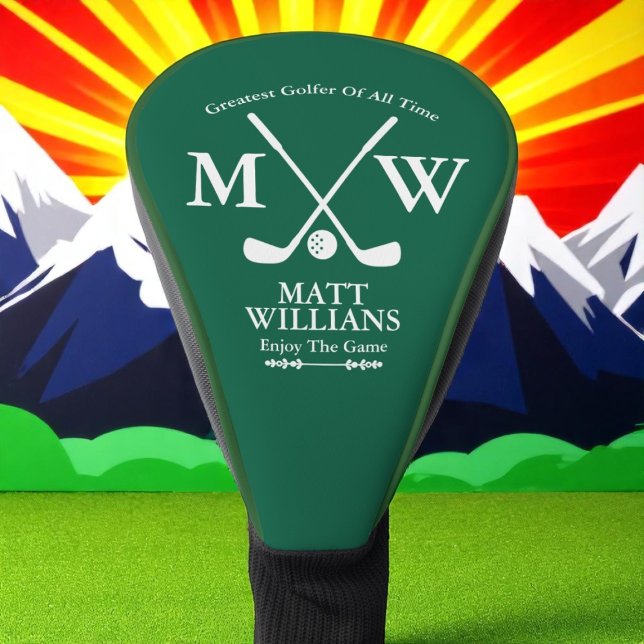 Couvre-club De Golf Golfer Monogramme blanc croisé clubs chasseur-vert (Créateur téléchargé)