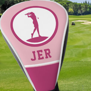 Couvre-club De Golf Golfer Monogrammed Silhouette Rose Girl Pour Elle
