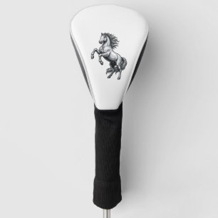 Couvre-club De Golf Gravure Vintage Cheval Cabré Design Vectoriel_1