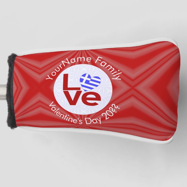 Couvre-club De Golf Grec Red LOVE Coeur Drapeau personnalisé (Devant)