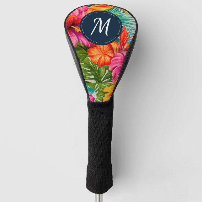 Couvre-club De Golf Hibiscus floral tropical Monogramme (Devant)