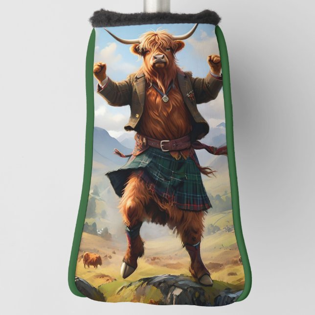 Couvre-club De Golf Highland Cow Dansant Le Highland Fling, (Tourné à 90°)