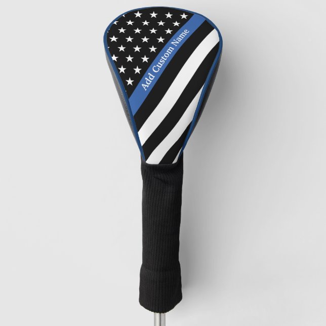 Couvre-club De Golf Indicateur Monogramme de ligne bleue mince (Devant)