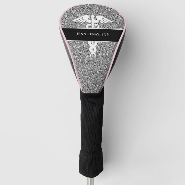 Couvre-club De Golf Infirmière Praticien Pink Silver Parties scintilla (Devant)