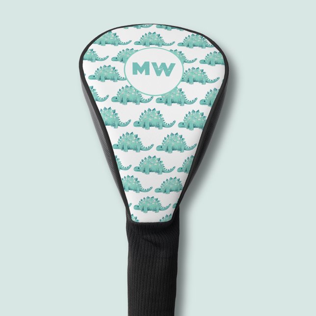 Couvre-club De Golf Initiales de Dinosaur Stegosaurus (Dinosaur pattern golf head cover with cute kids stegosaurus design.  Customise with initials or name)