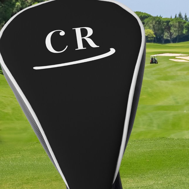 Couvre-club De Golf Initiales de Monogramme de Golfeur personnalisées  (Custom Golfer Monogram Initials Modern Black White Golf Head Cover)
