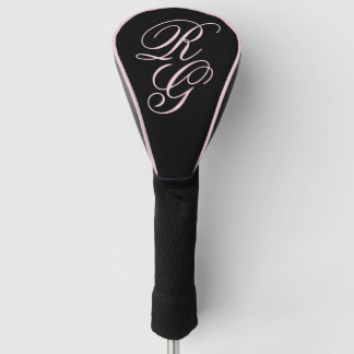 Couvre-club De Golf Initiales de script Monogramme rose et noir