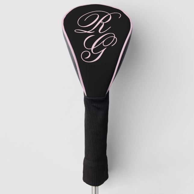 Couvre-club De Golf Initiales de script Monogramme rose et noir (Devant)