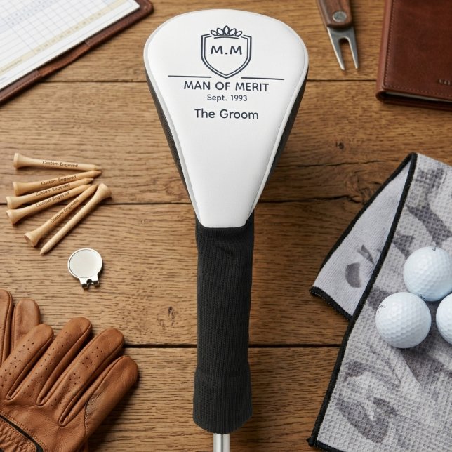 Couvre-club De Golf Initiales Monogramme du Marié Nom Homme de Mérite (Groom golf head cover.)