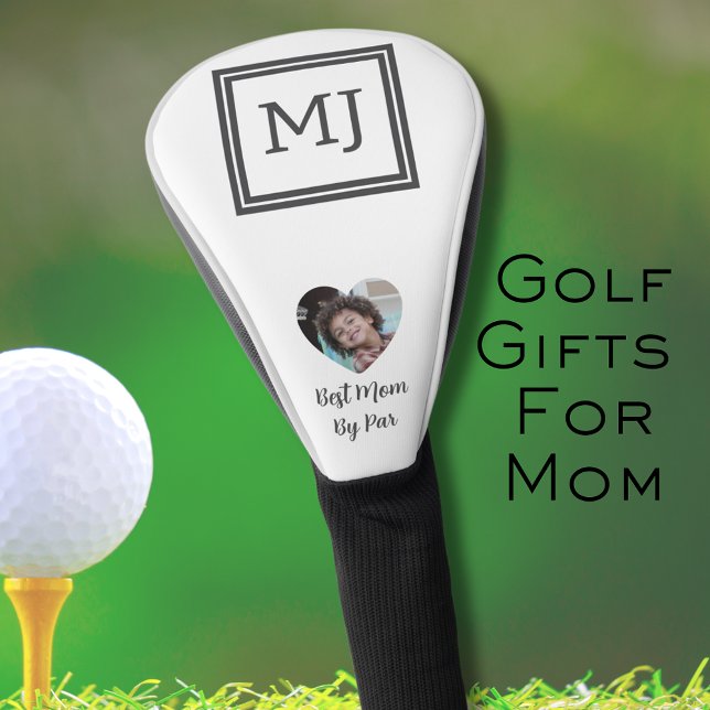 Couvre-club De Golf Initiales Monogrammes Noir et Blanc Meilleure Mama (Monogram Initials Black and White Best Mom By Par Golf Head Cover)