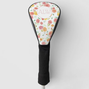Couvre-club De Golf Initiales personnalisées aux fleurs roses