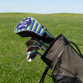 Couvre-club De Golf Jacquard bleu, vert citron vert et blanc Monogramm