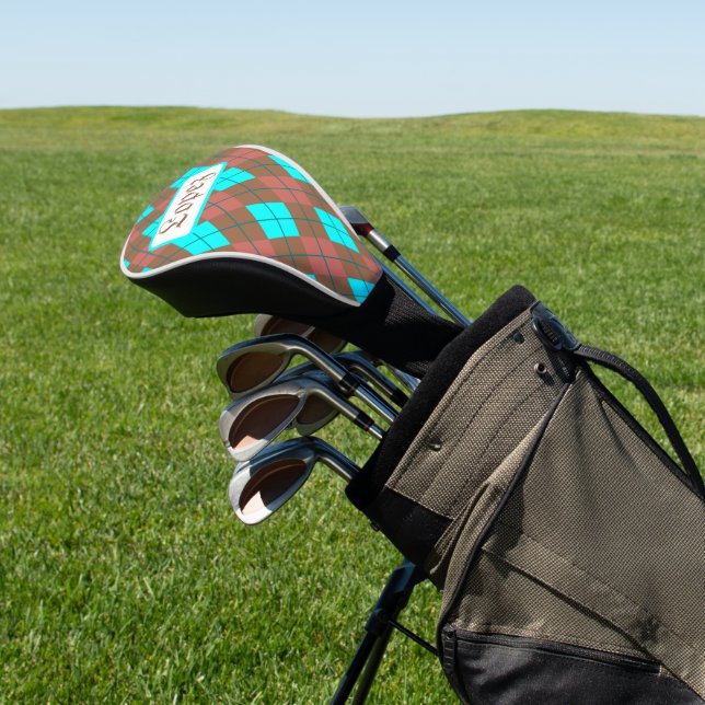Couvre-club De Golf Jacquard classique Turquoise Mauve Brown (In Situ)