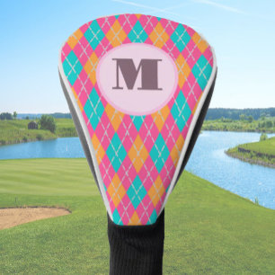 Couvre-club De Golf Jacquard de preppy rose vif personnalisé monogramm