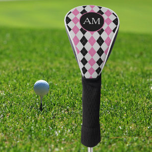 Couvre-club De Golf Jacquard noir rose Motif Monogramme