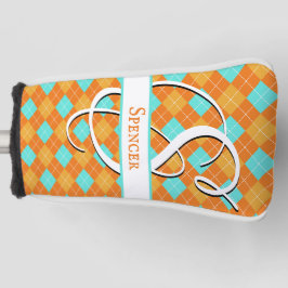 Couvre-club De Golf Jacquard orange et turquoise Prêppy Classy Golf