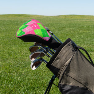 Couvre-club De Golf Jacquard rose et vert avec piqûres blanches