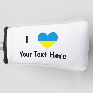 Couvre-club De Golf J'aime (Cœur Drapeau Ukrainien) Texte Personnalisé