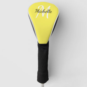Couvre-club De Golf Jaune & Blanc Simple Monogramme Classique tendance