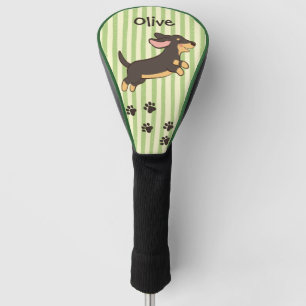 Couvre-club De Golf Joli chien teckel noir et feu à rayures vertes
