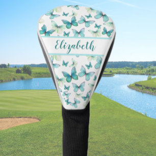 Couvre-club De Golf Joli papillon turquoise avec nom personnalisé dame