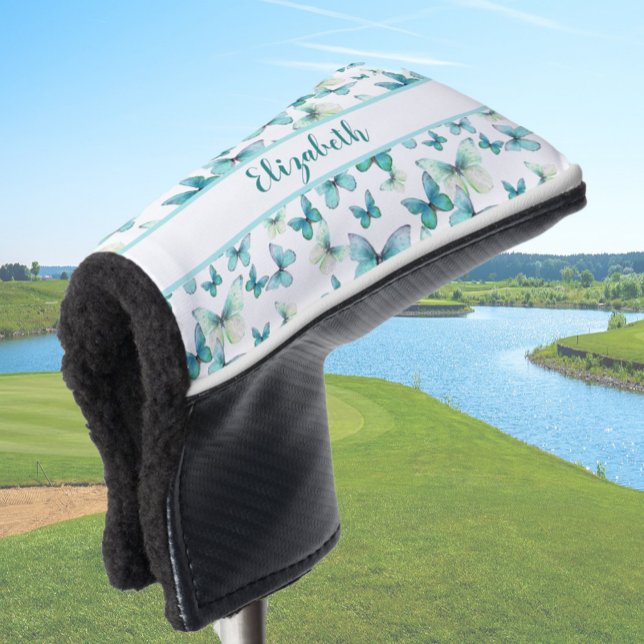 Couvre-club De Golf Joli papillon turquoise avec nom personnalisé dame (Créateur téléchargé)