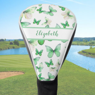 Couvre-club De Golf Joli papillon vert avec nom personnalisé pour femm