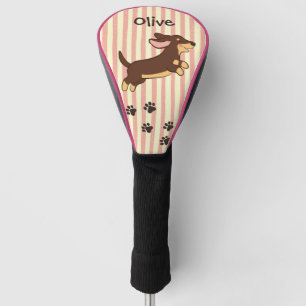 Couvre-club De Golf Joli teckel brun et fauve rayures roses