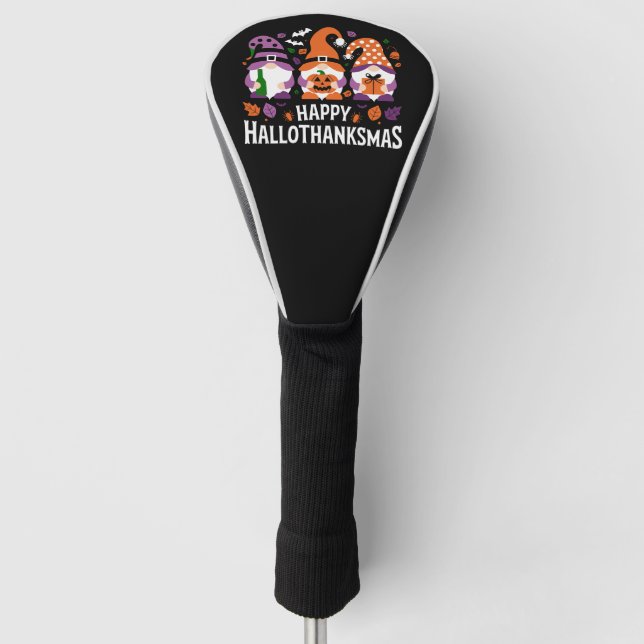 Couvre-club De Golf Joyeux Hallothanksmas Gnomes Lover Joyeux Noël (Devant)