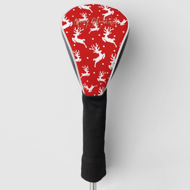 Couvre-club De Golf Joyeux rennes de Noël Rouge (Devant)
