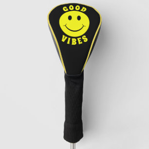 Couvre-club De Golf Joyeux visage jaune Good Vibes noir