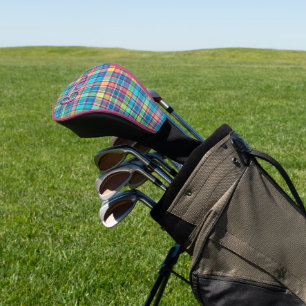 Couvre-club De Golf Kaleidoscope Plaid Bleu, Violet, Jaune Turquoise