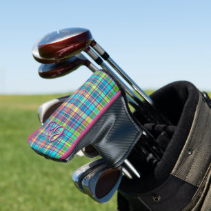 Couvre-club De Golf Kaleidoscope Plaid Bleu, Violet, Jaune Turquoise