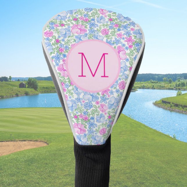 Couvre-club De Golf Lady Golfer Pink Blue Preppy Custom Initial Ladies (Créateur téléchargé)