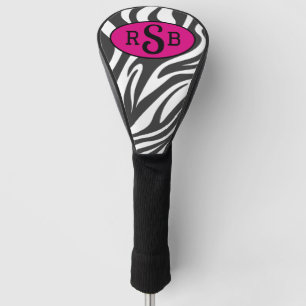 Couvre-club De Golf Lady Monogramme noir, blanc et rose Zebra Print
