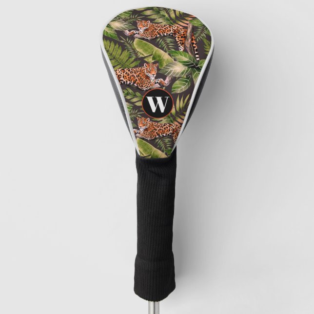 Couvre-club De Golf Léopard Aquarelle Jungle Monogramme (Devant)