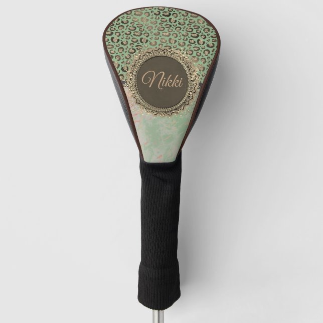 Couvre-club De Golf Léopard en marbre vert Personnalisé (Devant)