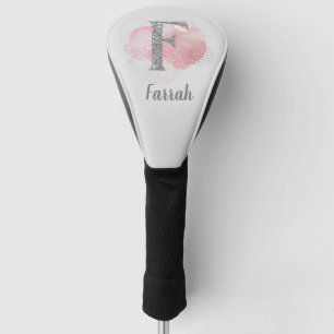 Couvre-club De Golf Lettre F abstraite aquarelle et paillettes  