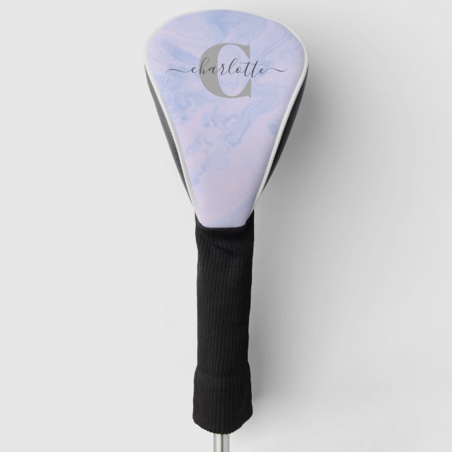 Couvre-club De Golf Lilac Lavender Marbre Élégant Nom du monogramme (Devant)