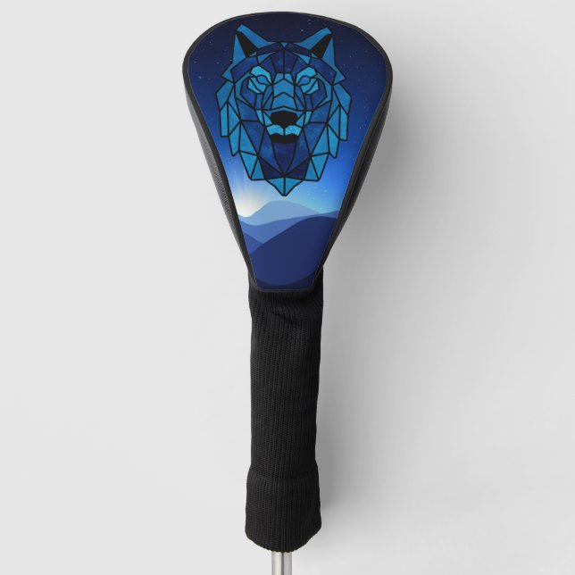 Couvre-club De Golf Loup bleu géométrique (Devant)